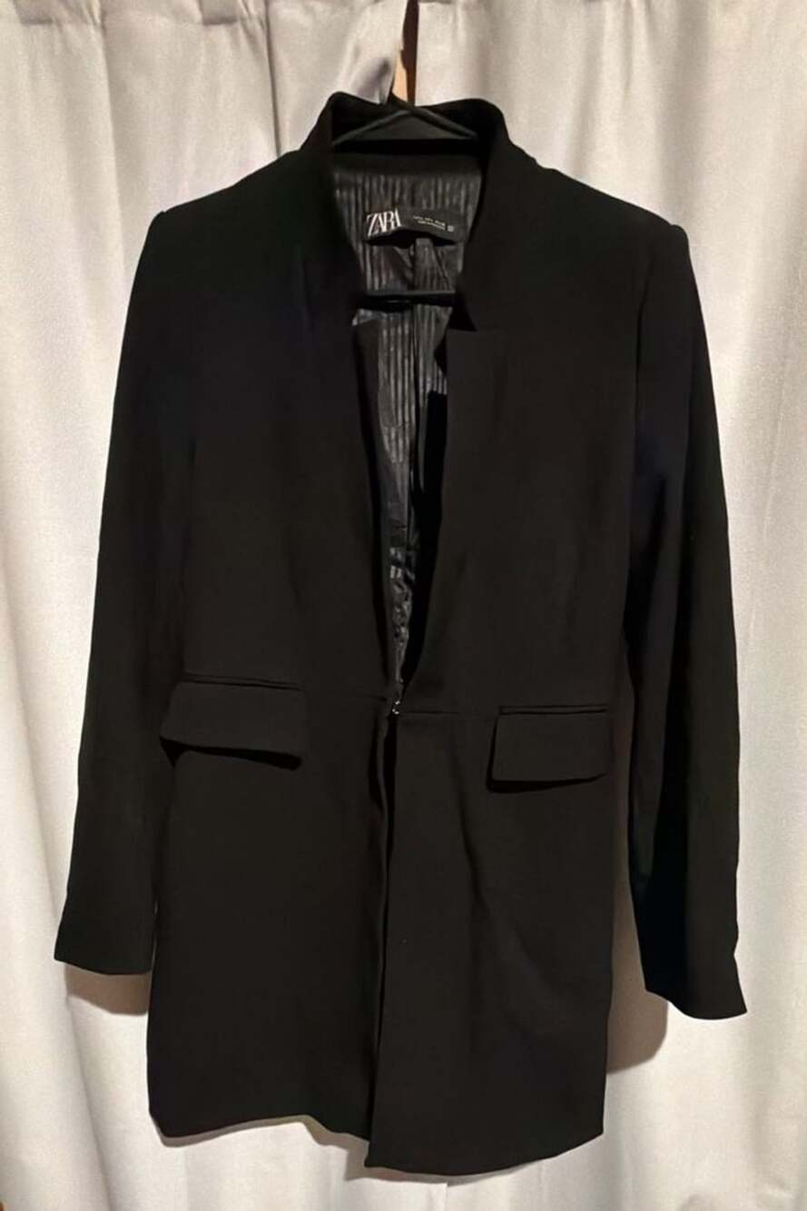 Zara Black Blazer Size L Open Front Long Jacket